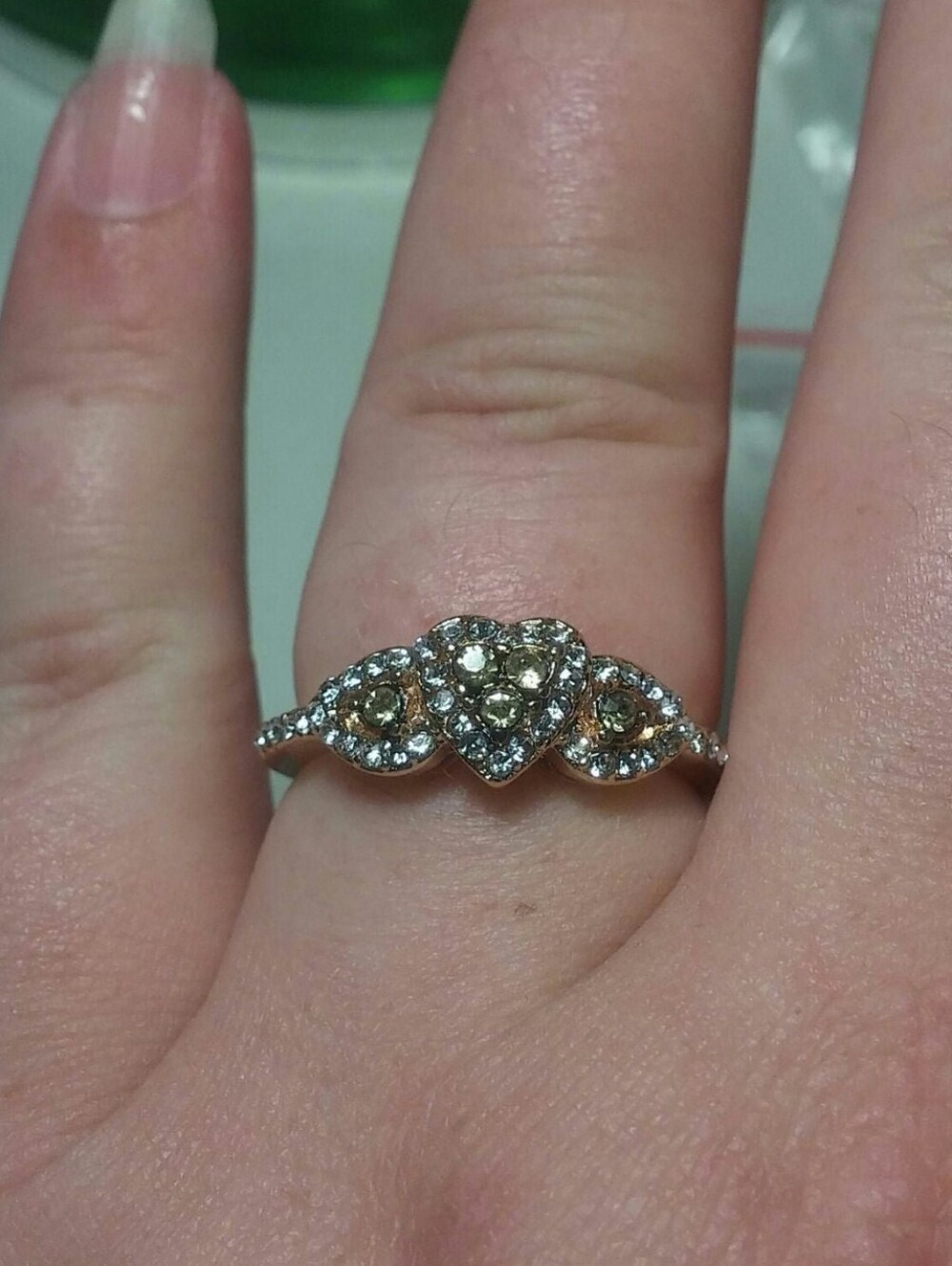 18k Rose Gold Over Sterling Silver Cognac & White Diamond Heart Ring Sz 9
